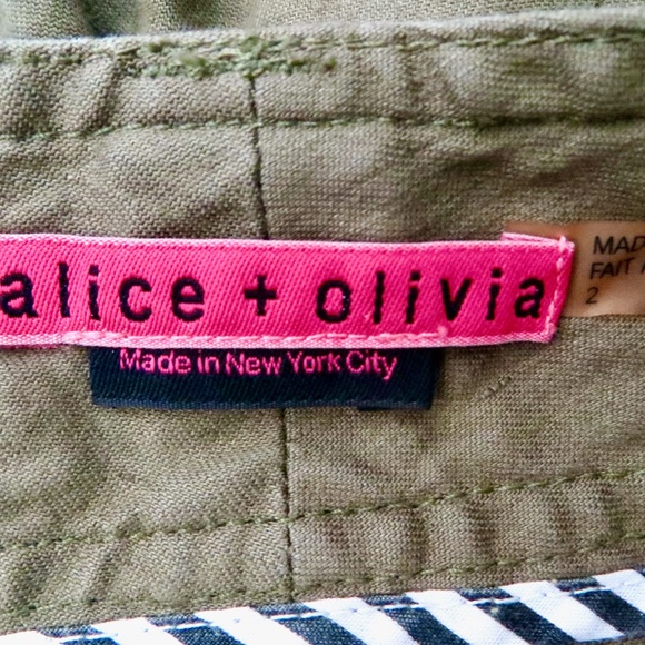 Alice + Olivia Linen Blend Cropped Cargo Pants Green Size 2 - Picture 5 of 6